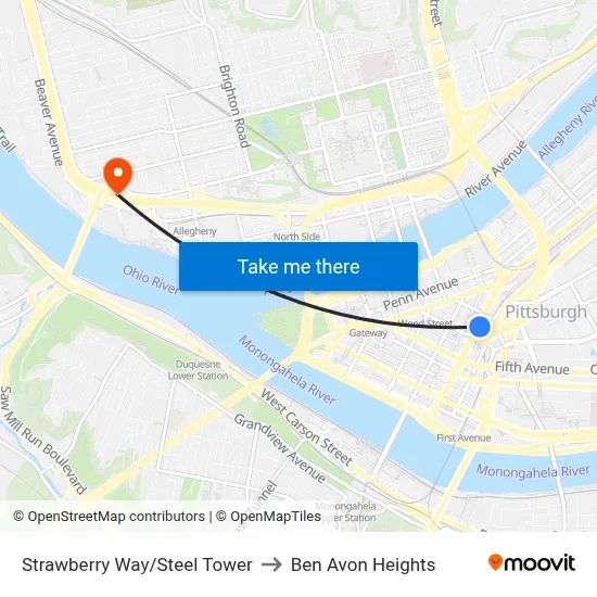 Strawberry Way/Steel Tower to Ben Avon Heights map