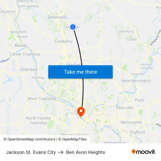 Jackson St. Evans City to Ben Avon Heights map