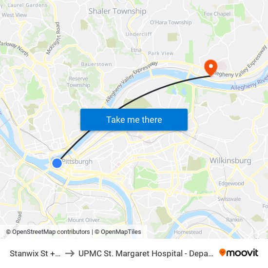 Stanwix St + Penn FS to UPMC St. Margaret Hospital - Department Of Radiology map
