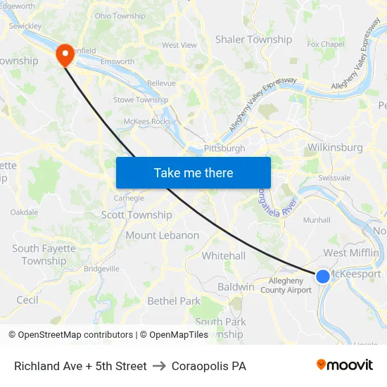 Richland Ave + 5th Street to Coraopolis PA map
