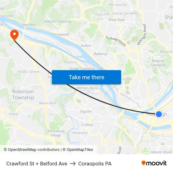 Crawford St + Belford Ave to Coraopolis PA map
