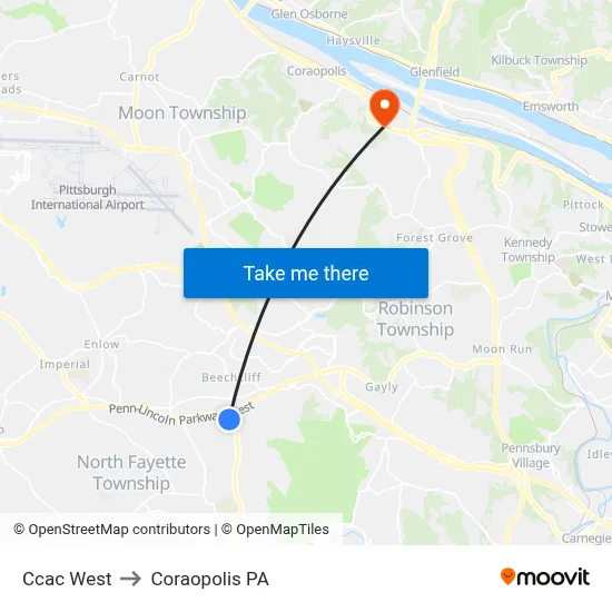 Ccac West to Coraopolis PA map