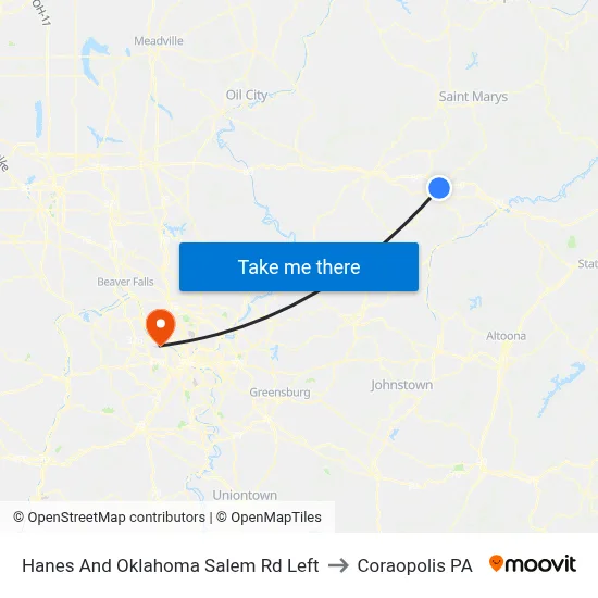 Hanes And Oklahoma Salem Rd Left to Coraopolis PA map