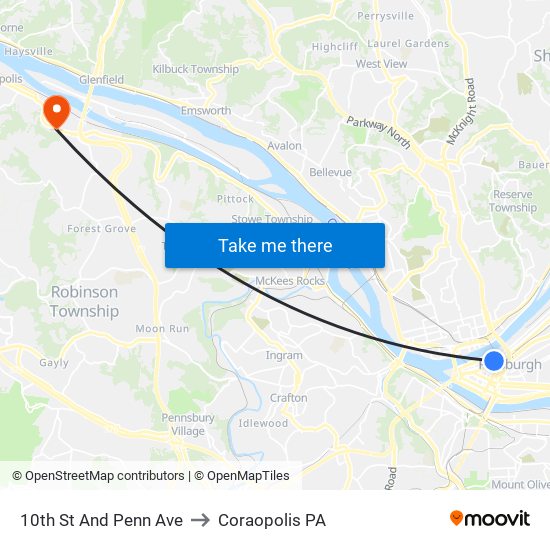 10th St And Penn Ave to Coraopolis PA map