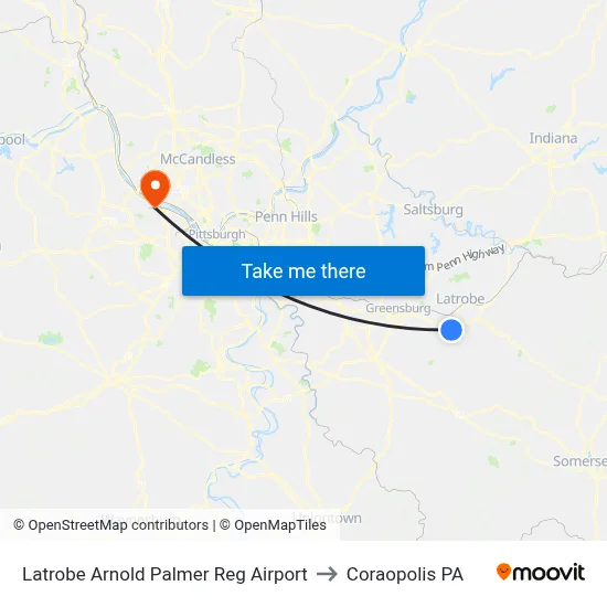 Latrobe Arnold Palmer Reg Airport to Coraopolis PA map