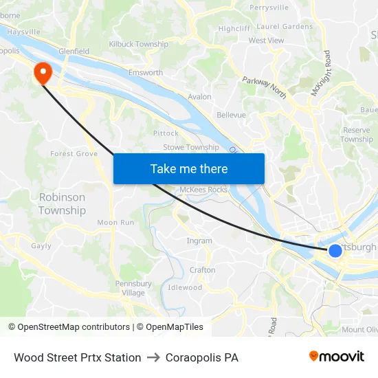 Wood Street Prtx Station to Coraopolis PA map