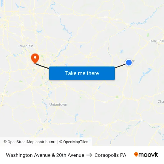 Washington Avenue & 20th Avenue to Coraopolis PA map