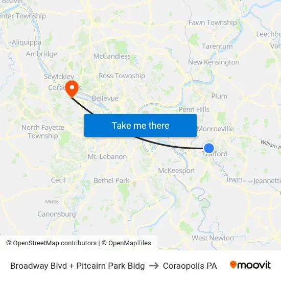 Broadway Blvd + Pitcairn Park Bldg to Coraopolis PA map