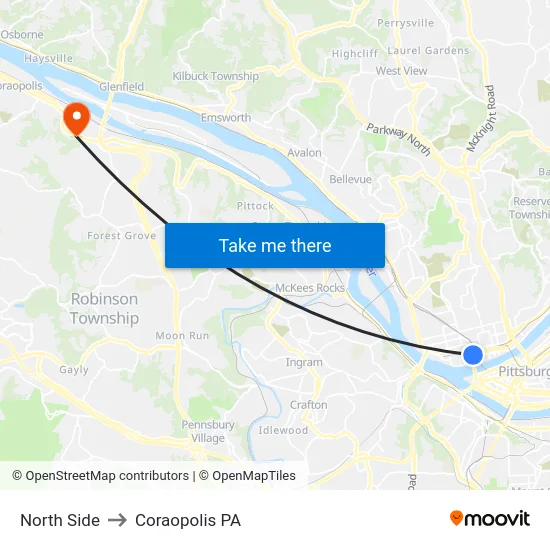 North Side to Coraopolis PA map