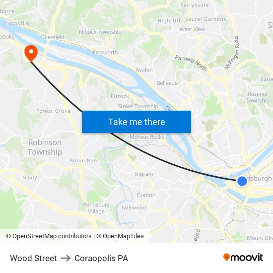 Wood Street to Coraopolis PA map