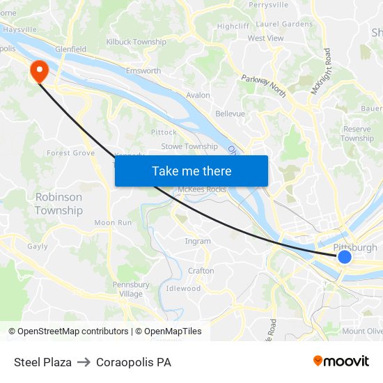 Steel Plaza to Coraopolis PA map