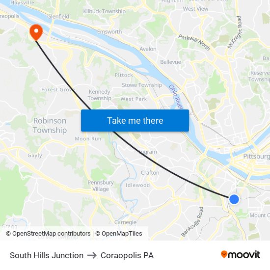 South Hills Junction to Coraopolis PA map