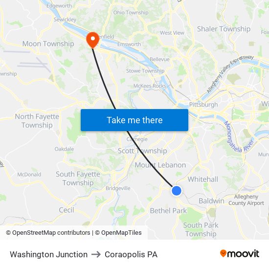 Washington Junction to Coraopolis PA map