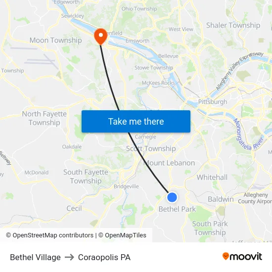 Bethel Village to Coraopolis PA map