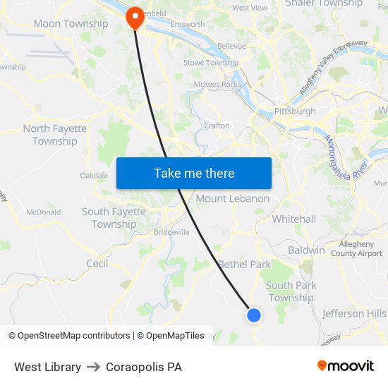 West Library to Coraopolis PA map