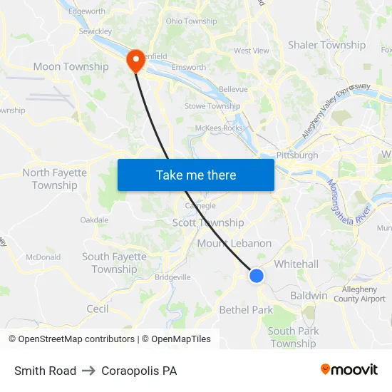 Smith Road to Coraopolis PA map