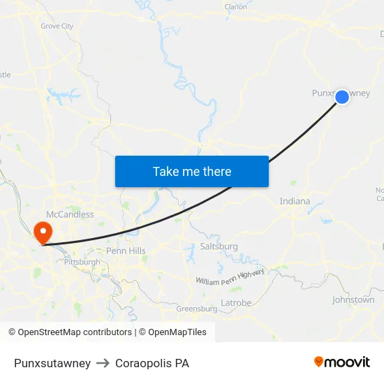 Punxsutawney to Coraopolis PA map