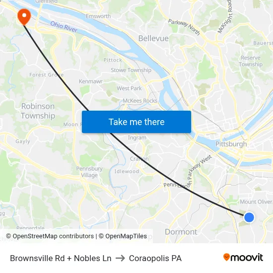 Brownsville Rd + Nobles Ln to Coraopolis PA map