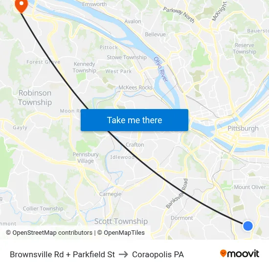 Brownsville Rd + Parkfield St to Coraopolis PA map