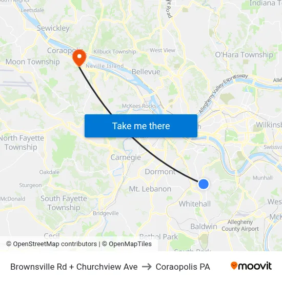 Brownsville Rd + Churchview Ave to Coraopolis PA map