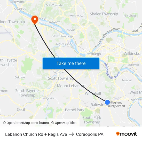 Lebanon Church Rd + Regis Ave to Coraopolis PA map