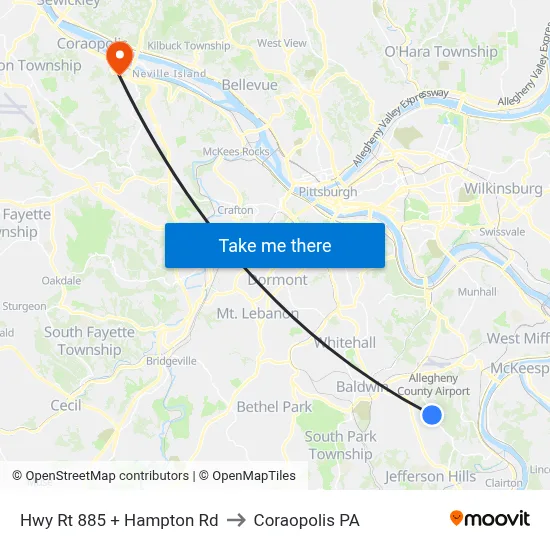 Hwy Rt 885 + Hampton Rd to Coraopolis PA map