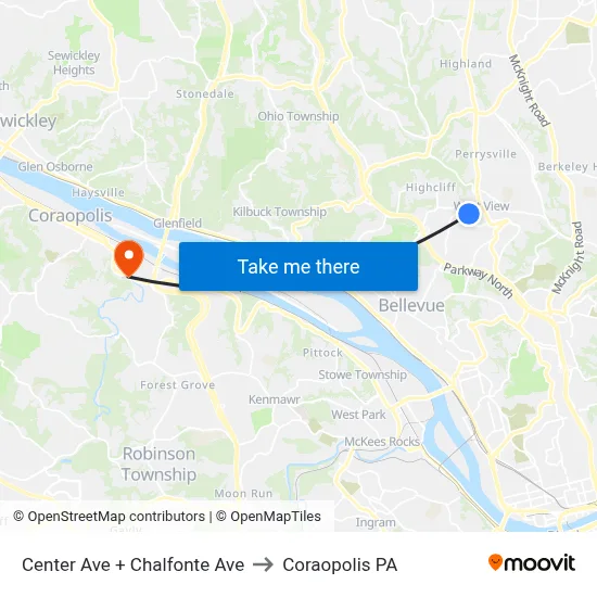 Center Ave + Chalfonte Ave to Coraopolis PA map