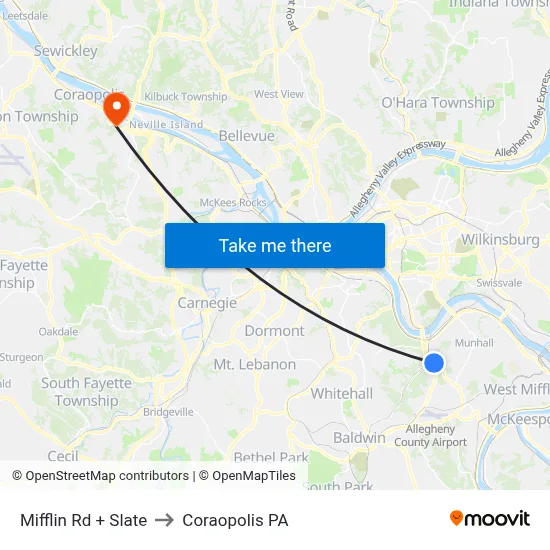 Mifflin Rd + Slate to Coraopolis PA map
