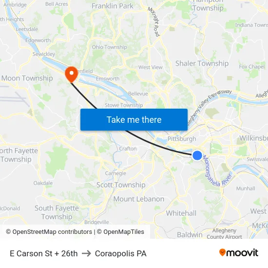 E Carson St + 26th to Coraopolis PA map