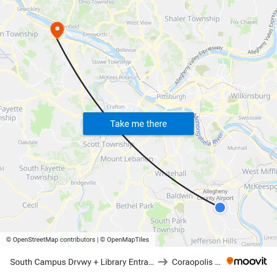 South Campus Drvwy + Library Entrance to Coraopolis PA map