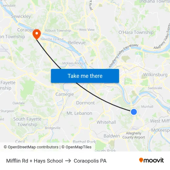Mifflin Rd + Hays School to Coraopolis PA map
