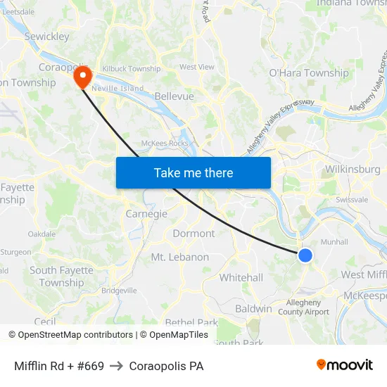 Mifflin Rd + #669 to Coraopolis PA map