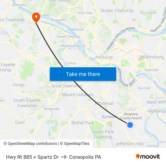 Hwy Rt 885 + Spartz Dr to Coraopolis PA map