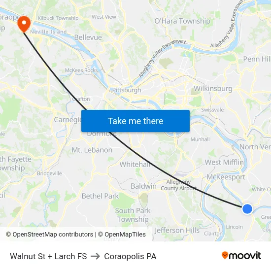Walnut St + Larch FS to Coraopolis PA map