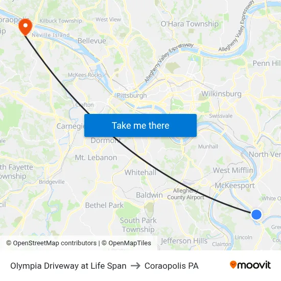 Olympia Driveway at Life Span to Coraopolis PA map
