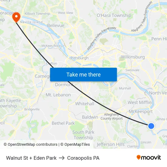 Walnut St + Eden Park to Coraopolis PA map