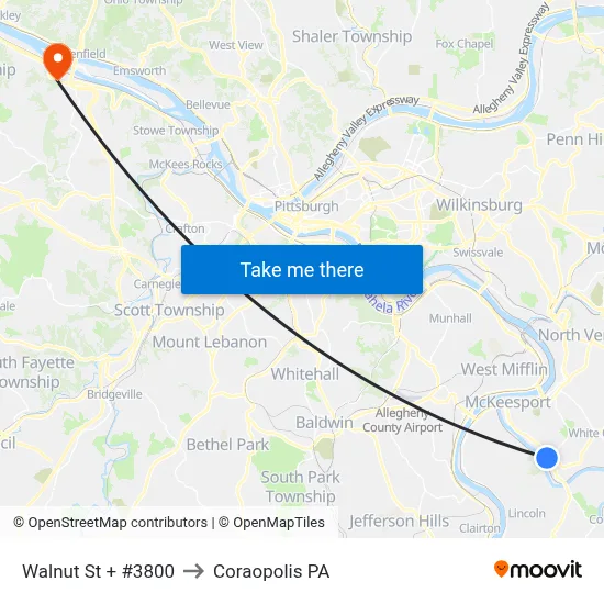 Walnut St + #3800 to Coraopolis PA map