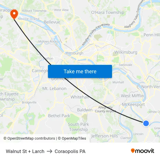 Walnut St + Larch to Coraopolis PA map