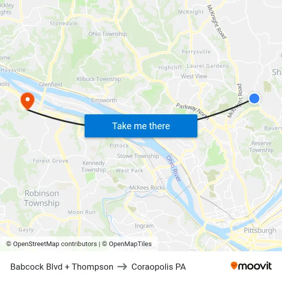 Babcock Blvd + Thompson to Coraopolis PA map
