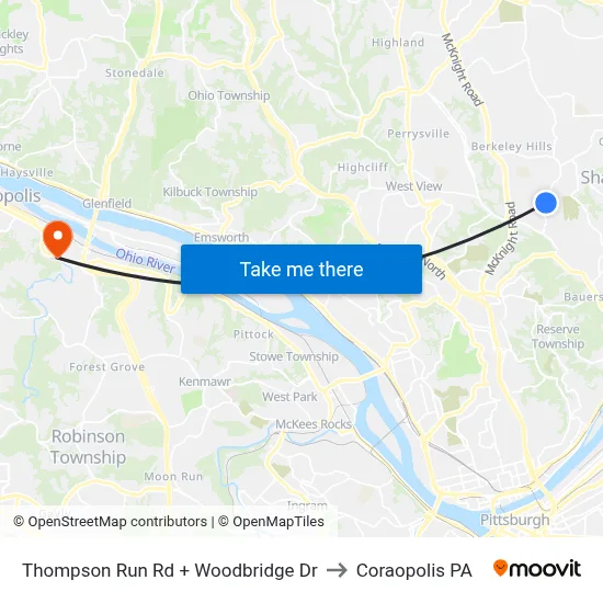 Thompson Run Rd + Woodbridge Dr to Coraopolis PA map