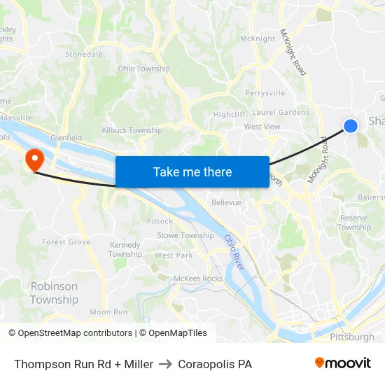 Thompson Run Rd + Miller to Coraopolis PA map