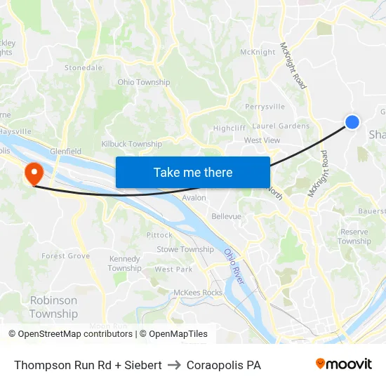 Thompson Run Rd + Siebert to Coraopolis PA map