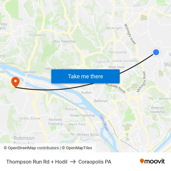 Thompson Run Rd + Hodil to Coraopolis PA map