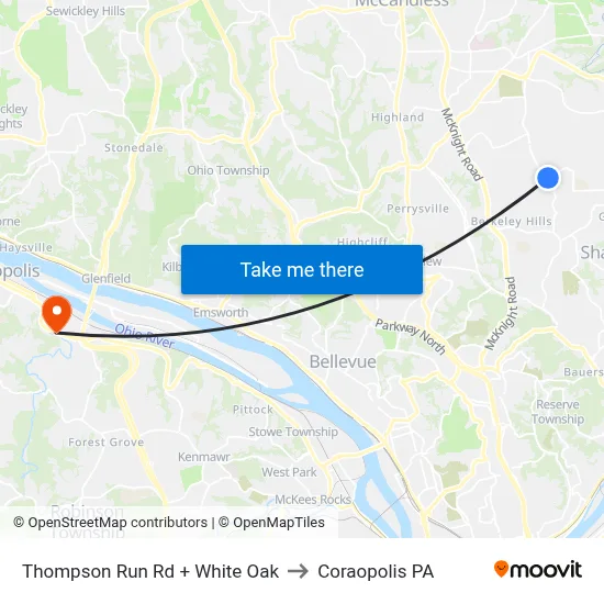 Thompson Run Rd + White Oak to Coraopolis PA map