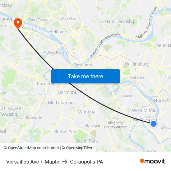 Versailles Ave + Maple to Coraopolis PA map