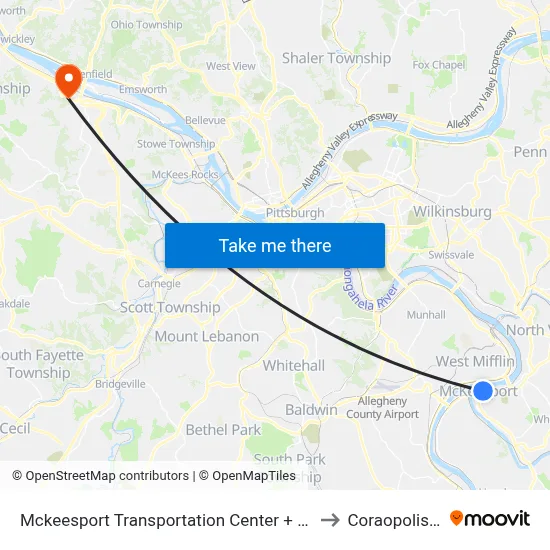 Mckeesport Transportation Center + Bay #4 to Coraopolis PA map