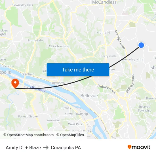 Amity Dr + Blaze to Coraopolis PA map