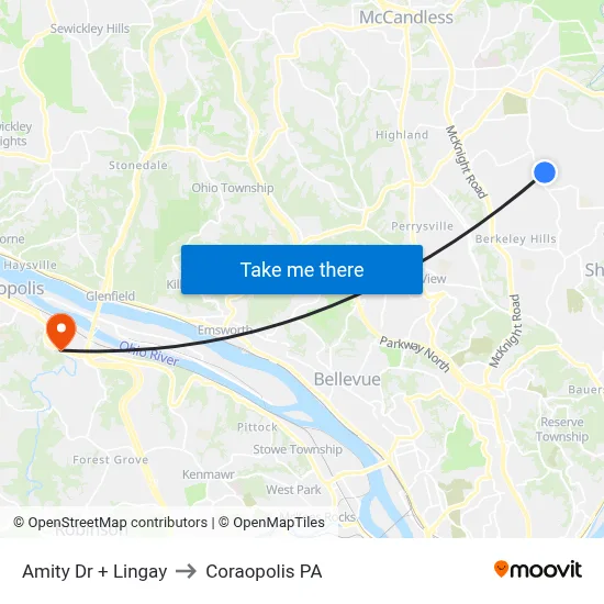 Amity Dr + Lingay to Coraopolis PA map
