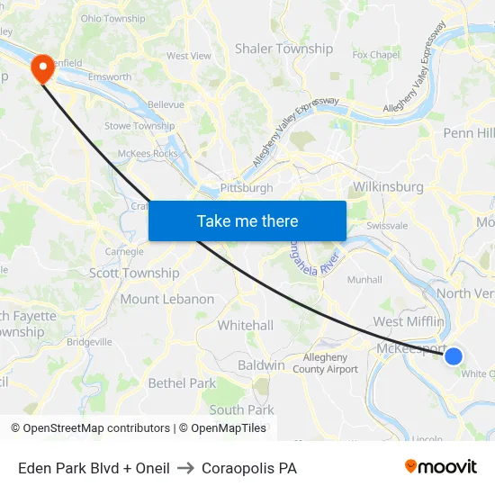 Eden Park Blvd + Oneil to Coraopolis PA map