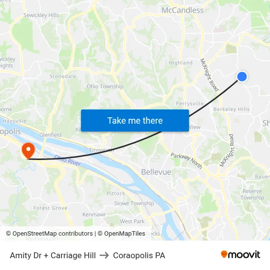 Amity Dr + Carriage Hill to Coraopolis PA map